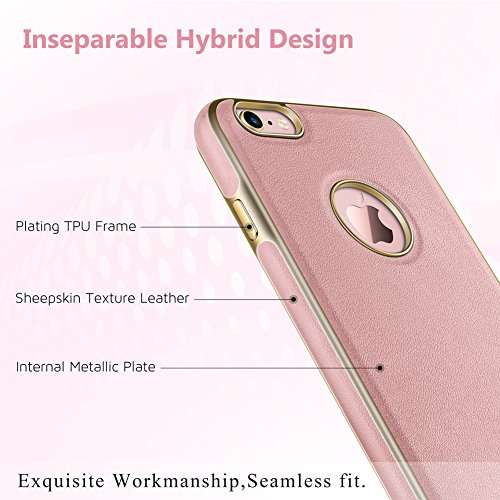 iPhone 6s Case, LOHASIC Ultra Slim [Premium Texture Grip] [PU Leather & Soft TPU & Plating Coated Frame] Seamless Hybrid Elegant Cover Case for iPhone 6s & iPhone 6(4.7 Inch,Rose Gold) 4