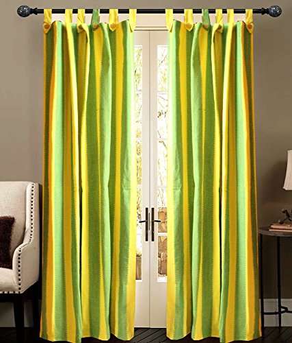 New Ladies Zone Green Yellow Strip Loop Windew Curtains setof 2 pc 4X5 FEET 5