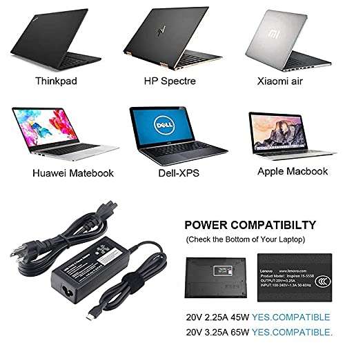 65W USB C Cable Super Fast Charger Type C for HP Spectre x360 13 :13-w063nr 13-ac076nr 13-ac075nr 13-w021tu 13-ac023dx Convertible Laptop 13-ac033dx Ac Adapter Power Cord 6