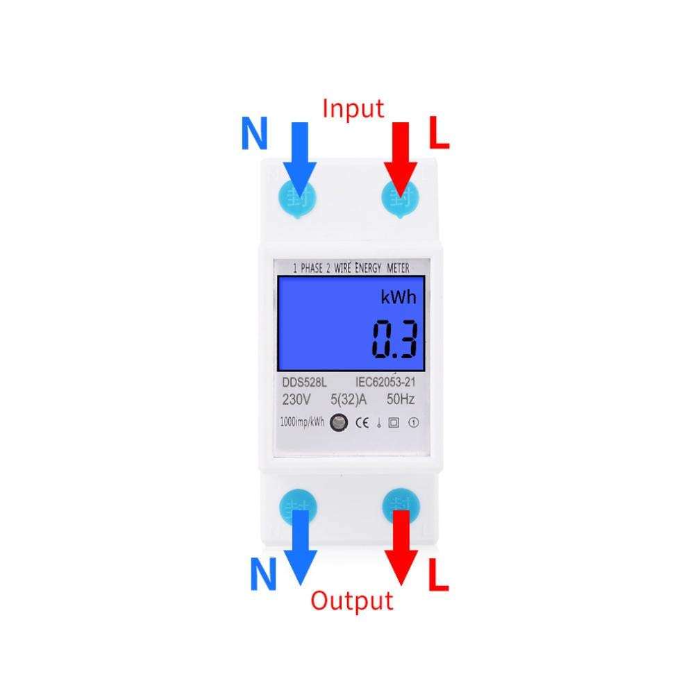 Digital Energy Meter, 5-32A 110-130V 60Hz LCD Backlight Single Phase Energy KWh Meter 35mm DIN Rail Mounting with Buckle & Seal 2