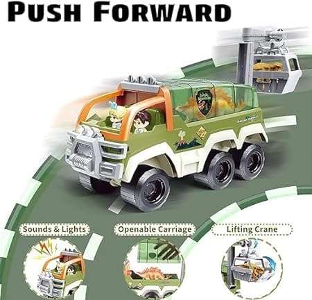 FREK SELAK Toddler Toys for 3 4 5 6 Years Old Boy, Dinosaur Truck Toy Car Transporter Carrier Set w/Dinosaur Figures & Mini Racing Car with Sound & Light, Car Toys Set for Age 3-9 Toddlers 3