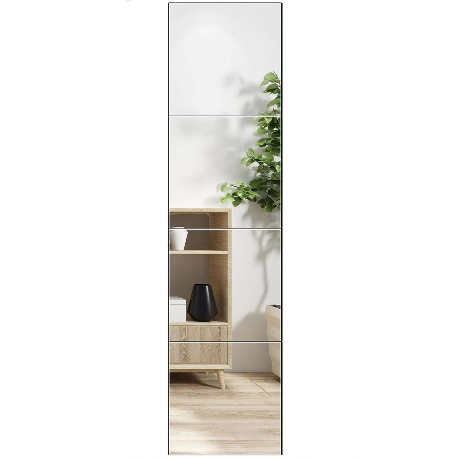 Fliptic Full Length Wall Mirror Tiles - 10" x 10" x 4Pcs Frameless Full Body Mirror Tiles Wall Mounted Mirror for Home Gym Vanity Bedroom, Living Room 1