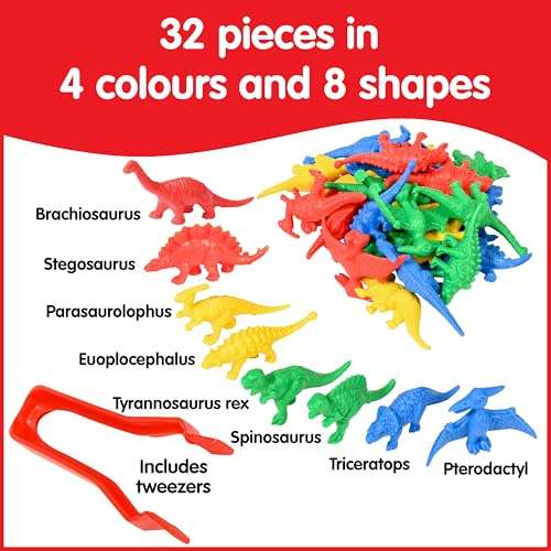Edx Education Dinosaur Counters - Mini Jar Set of 32 - Learn Counting, Colors, Sorting and Sequencing - Math Manipulative for Kids 3