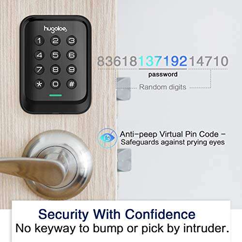 Keyless Entry Door Lock, Hugolog Electronic Keypad Deadbolt Auto Lock, Easy to Install and Program, Battery Backup for Front Door, Garage Door, Back and Side Door, Bedroom Door, Black … 3