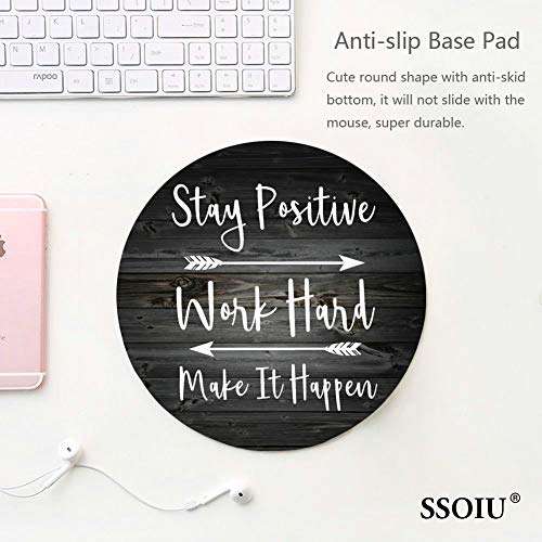 SSOIU Gaming Mouse Pad Custom, Stay Positive Work Hard and Make It Happen Inspirational Quotes Art Rustic Black Old Wood White Quote Round Mouse pad 2