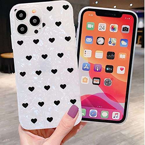 J.west Luxury Cute Black Love Heart Design Sparkle Bling Pearly Print Flexible Soft Silicone Protective Phone Case Cover Girls Women (Love) 4
