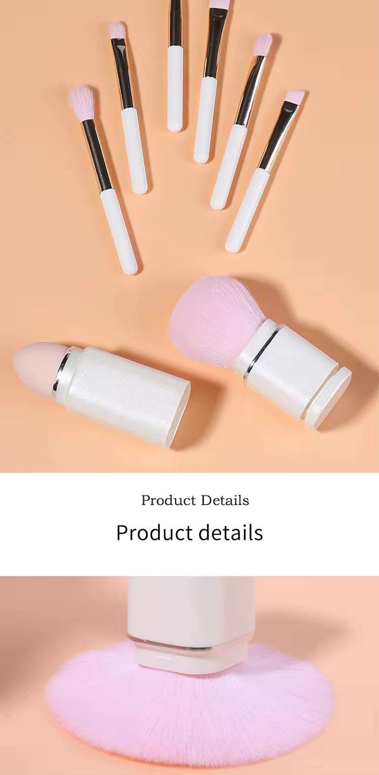 MESKIN Travel Makeup Brush Set (White) – 8-in-1 Portable Kit with Mini Foundation Brush, Powder & Blush Brushes, Eye Tools, Puff Sponge & Storage Organizer 5