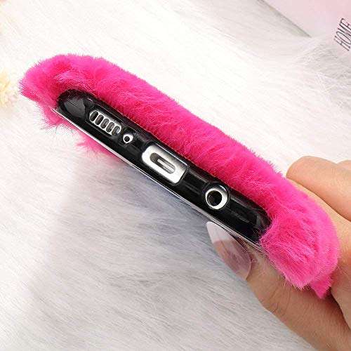 LCHULLE for Samsung Galaxy A70 Plush Case Faux Rabbit Fur Furry Cute Case Winter Warm Soft Lovely Fluffy Cover Shockproof Bumper with Bowknot Glitter Bling Diamond for Samsung Galaxy A70, Rose red 4