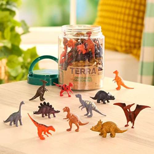Terra by Battat – 60 Pieces Dinosaur Figures Assorted Mini Plastic Animals for Kids Birthday Party Supplies Decorations Educational Toy Playset 3+ Years 3