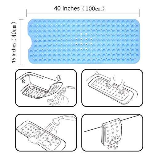 RIGJAK Door mat Bathroom Non-Slip Shower Bath Mat with Suction Cups and Drain Holes Bathtub Mat Anti Skid Bathroom Mat (Blue,100 x 40 cm) 5