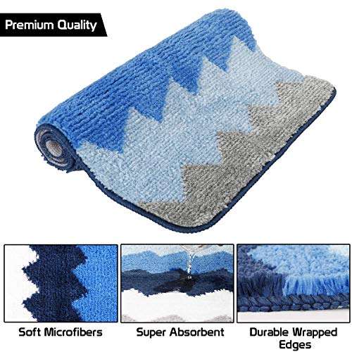 BluBasket Zigzag Bathroom Rugs, Ultra Soft Water Absorbent Bath Mats for Bathroom Shower Mat Non-Slip Machine Washable for Doorway/Kitchen/Bathroom/Laundry Room/Bedroom, 60 x 40 cm (Blue) 5