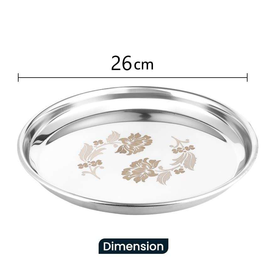 KC Stainless Steel Dinner Plate | Thali | Khumcha Plate with Laser Flower Design Set of 4 Plates (Diamm. 27 Cms) 4