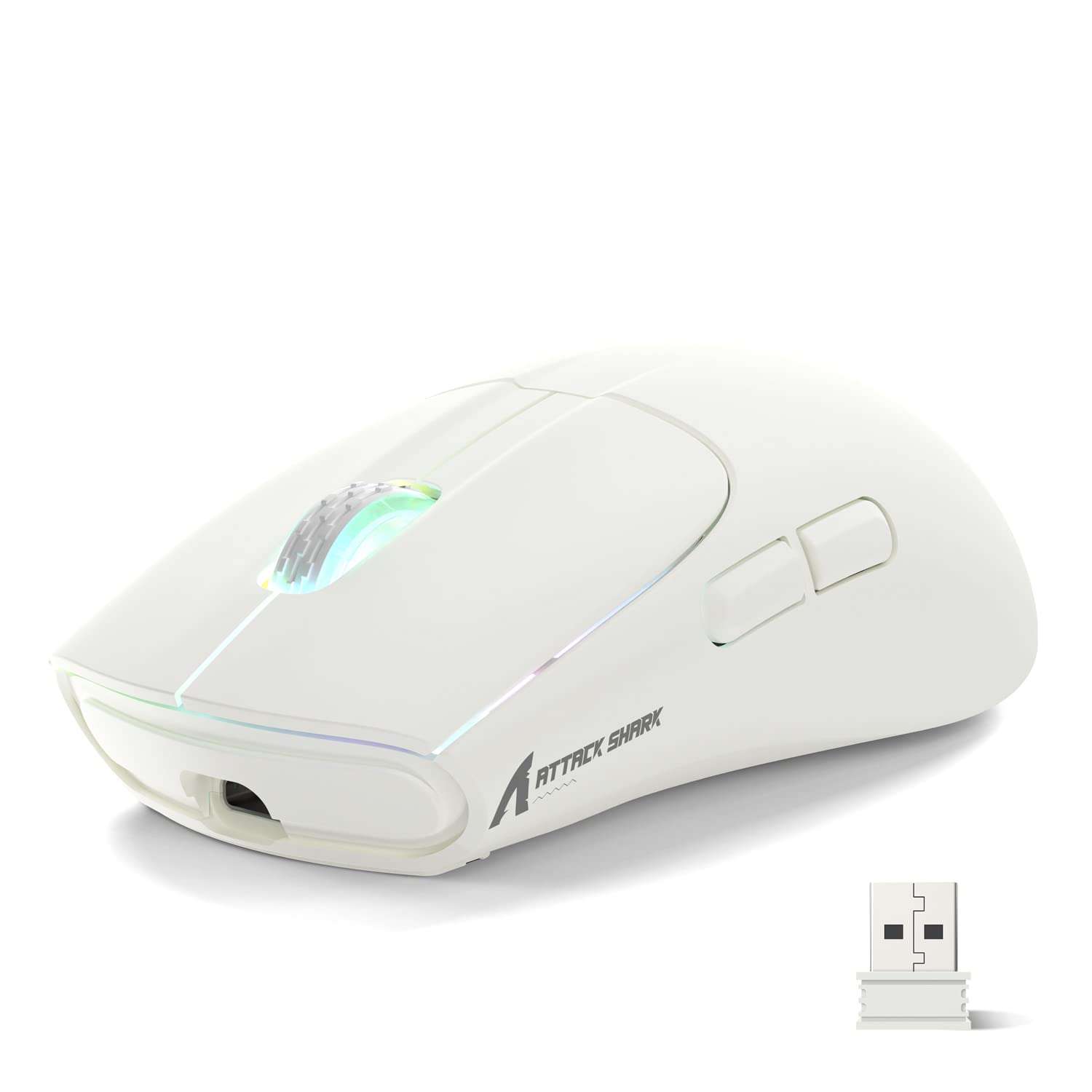ATTACK SHARK X5 Wireless Gaming Mouse with Tri-Modes BT 5.1/2.4Ghz/USB-C,Lightweight 49g,PAW3212 Optical Sensor,Rechargeable Battery,RGB LED Honeycomb Mice for PC Games-White