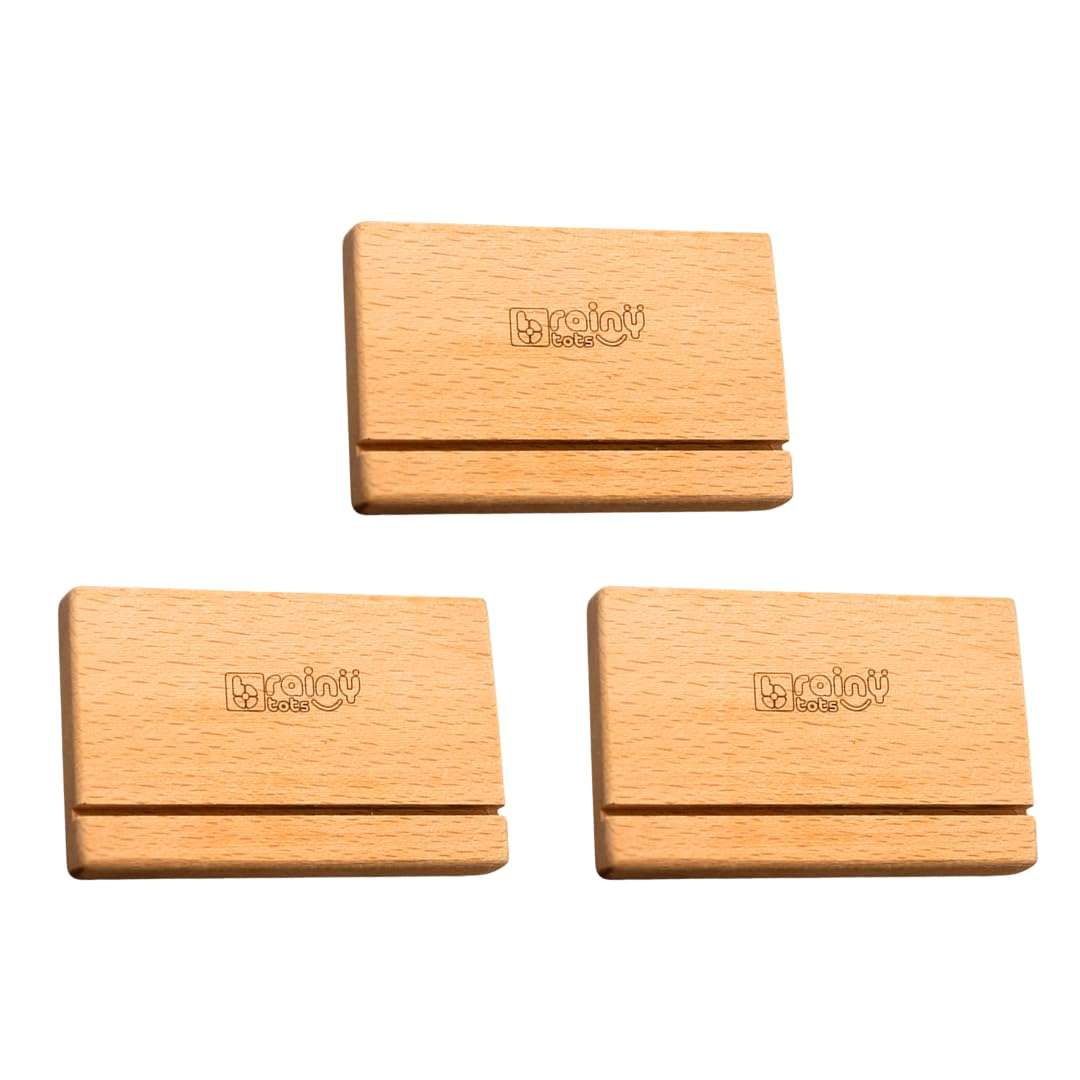 Brainytots Stable Flashcard Stands Set of 3 | Montessori Learning Tool | Enhances Visual & Cognitive Development | Anti-Topple Design | Easy-Swap Flashcard Holder | Natural Wood Display 1