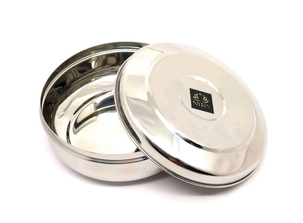Nyra® Stainless Steel Box for Chapati Dabba Round Canisters/ Puri Dabba /Kitchen Storage Containers, Silver (1.3, Round, 1, Stainless Steel Round Storage Container) 1