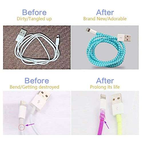 The Thrift Store Ultimate Cable Protector | Spiral Triple Colour 1.5 Meter / 150 cm | Plastic Cord Wire Charger Winder for iPhone and Android Charging Cables (Metallic Purple) 4