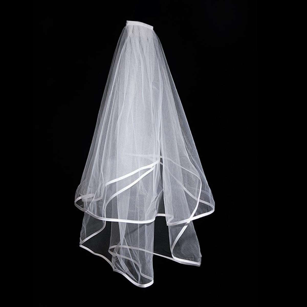 Ewanda store Double Ribbon Edge Center Cascade Bridal Wedding Veil with Comb White 5