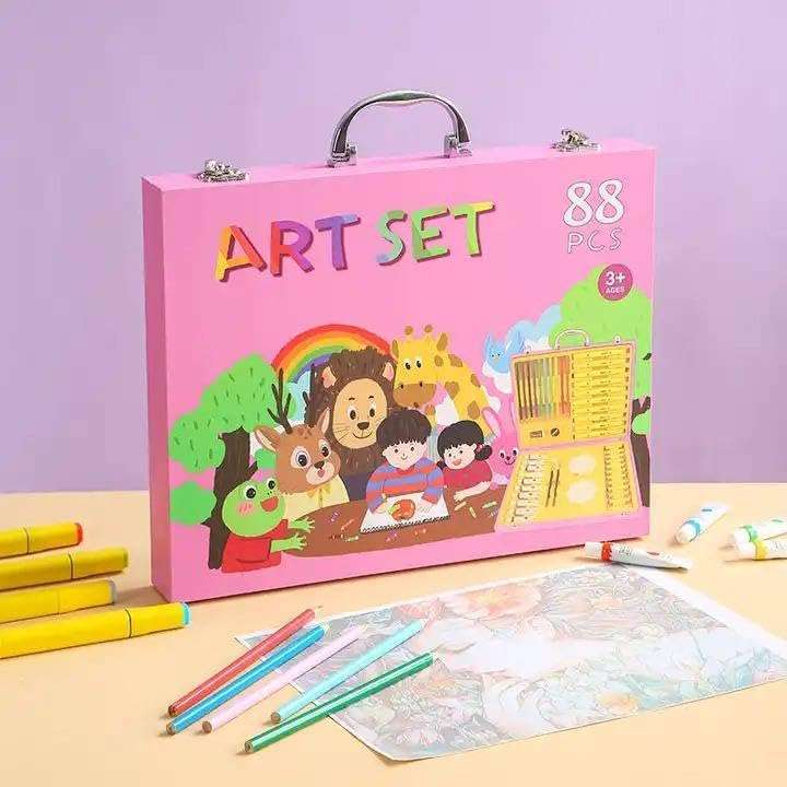 RJKD New 88 Pcs Portable Art Painting Color Kit Art Supplies Includes Watercolor Oil Pastels Pens Colored Pencils Watercolours More For Girls Boys Adults Artist (Pack of 1_MultiColor) 1