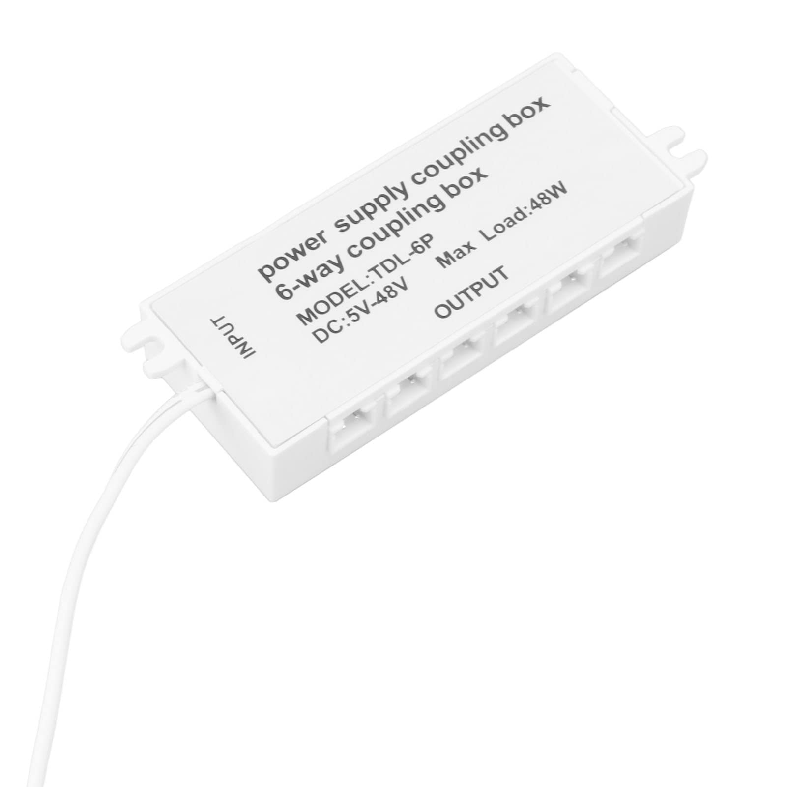 Jeanoko Power Supply Junction Box, 6 Way Coupling Box XH2.5 Port 48W 5‑48V Plug and Play Power Supply Junction Box Power Coupling Box for LED Light 5
