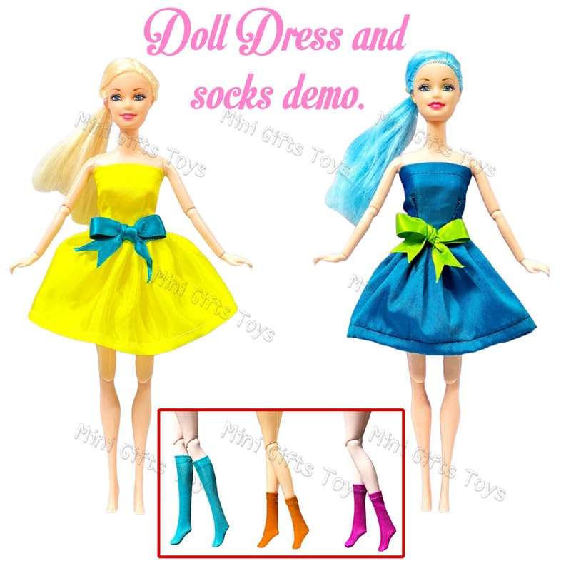 Mini Gifts - Doll Set for Girls, Full Foldable Doll with Red Frock, 4 Doll Dresses, 3 Pair Doll Socks and 1 Bag 5