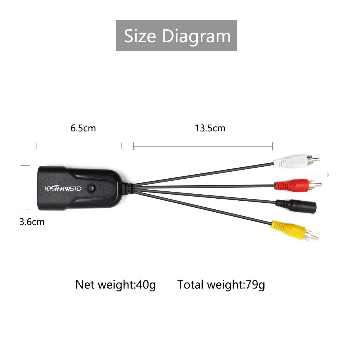 HDMI to AV Adapter Mini HD Video Converter Box HDMI to RCA AV/CVSB L/R Video 1080P HDMI2AV Support NTSC PAL Output 3