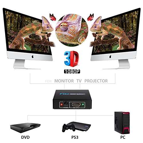 Microware HDMI Splitter 1X2 split one HDMI input to 2 HDMI output with power supply 5