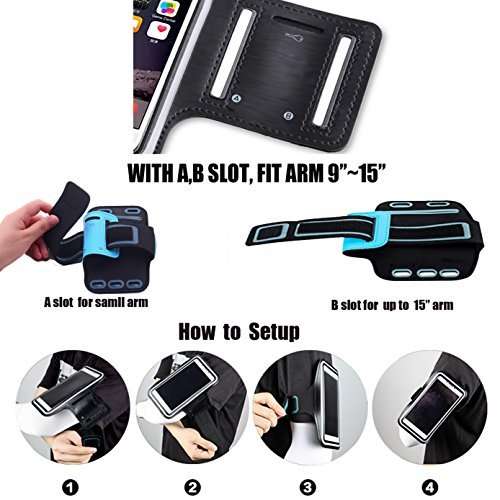 [2Pack] Water Resistant Cell Phone Armband:CaseHQ 5.2 Inch Case for iPhone X,8,7,6,6S,SE,5,5C,5S,and Galaxy S5, Google Pixel - Adjustable Reflective Running Workout Gym Band,Key Holder-Silver 4