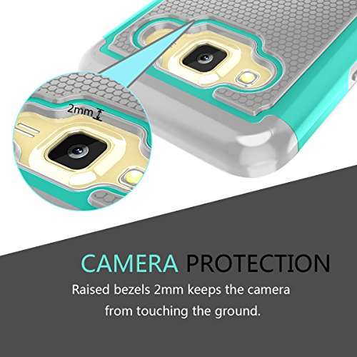 TILL for Galaxy J3 2016 / J3 Sky Case, TILL [Turquoise] [Shock Absorption] Dual Layer Hybrid Rugged Defender Soft Rubber & Hard Plastic Protective Grip Cute Case Cover for Amp Prime/Express Prime 6