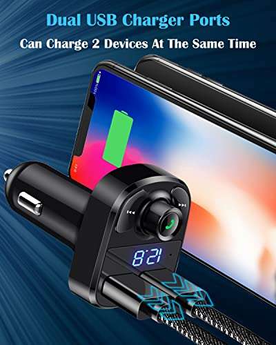 Handsfree Call Car Charger,Wireless Bluetooth FM Transmitter Radio Receiver,Mp3 Audio Music Adapter,Dual USB Port Compatible for All Smartphones,Samsung Galaxy,LG,HTC,etc. 5