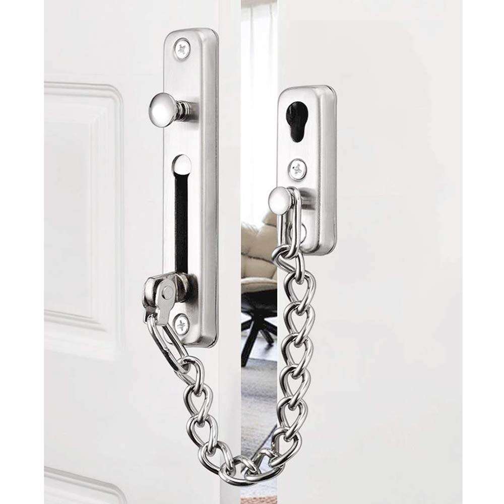 Anti-Theft Lock Security Chain Door Guard Reinforced Solid Latch Guard Clasp for Swing-in Doors Heavy Duty Chain Door Lock for Home Bedroom Hotel Office, Silver 3