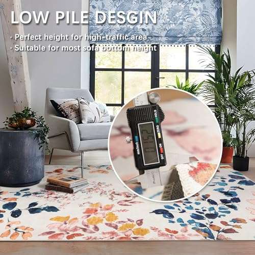 Fashriend Phyllis Modern Area Rug, 3'6''×5'6'' Washable Accent Floral Rug, Non-Slip Flower Leaf Carpet, Non-Shedding Colorful Rug with Low Pile for Living Room, Bedroom, Dining, Office, Multicolor 4