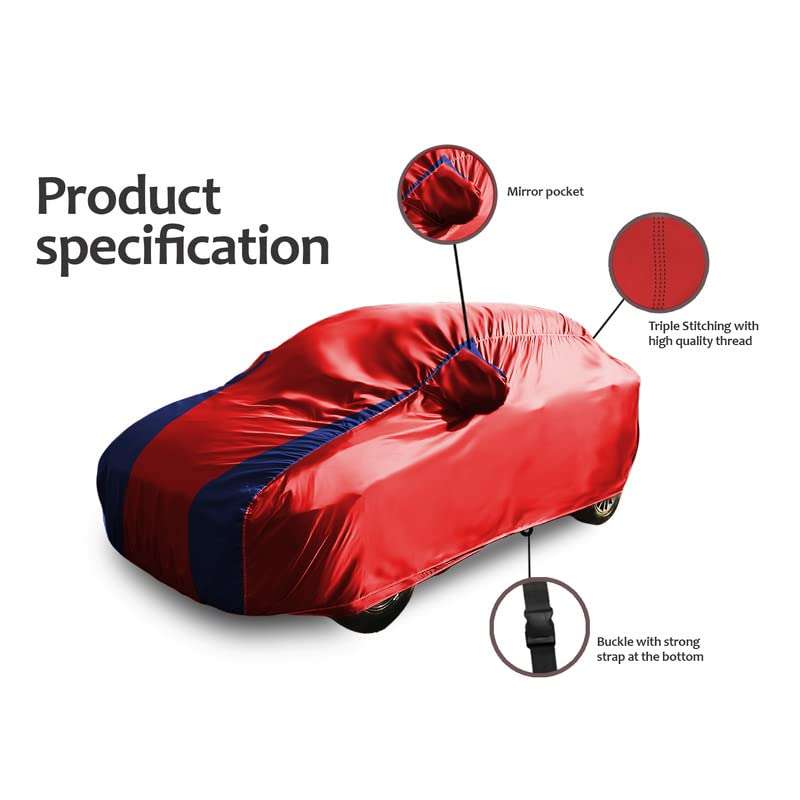NEXTON All Weather Protection & Semi Waterproof Car Body Cover for Volkswagen Polo Equisite with Mirror Slots (Red & Grey Design)|Car Accessories 4