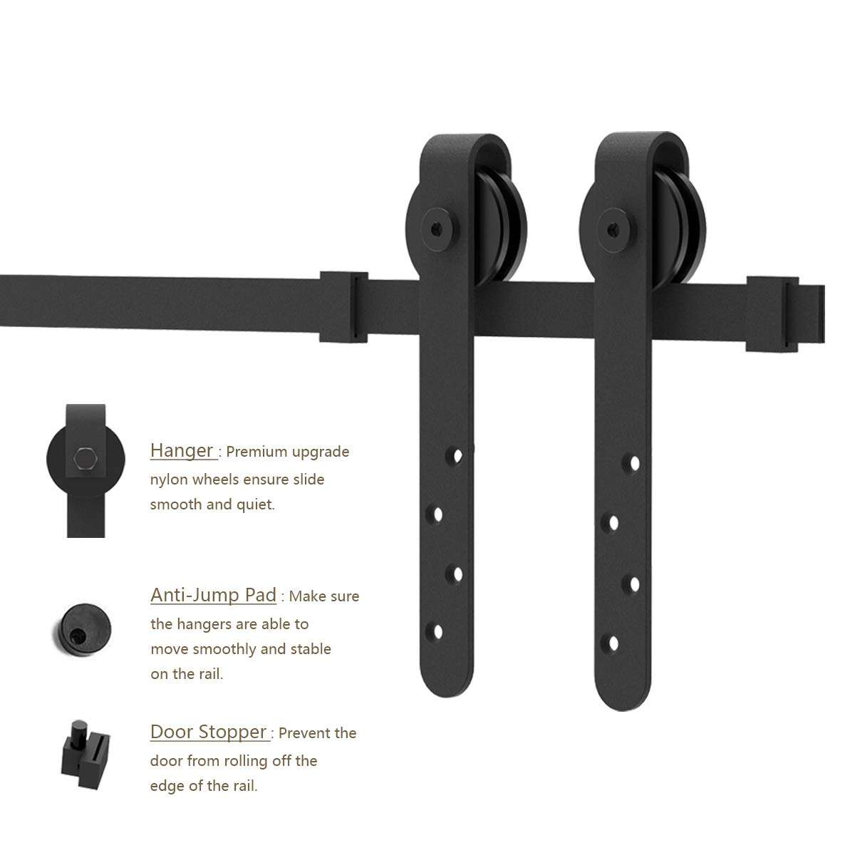 Homlux 6ft Double Cabinet Door Mini Barn Door Hardware Kits - Smoothly & Quietly - Simple & Easy to Install J Shape Hangers 5
