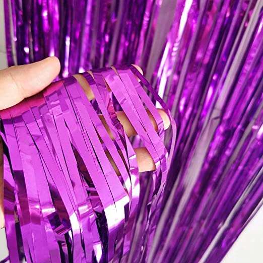 WOLFANO Pack of 4, Purple Decorative Curtains, 6 ft Long | Quick Decoration for Kids Birthday, DJ, Disco Theme Party 3