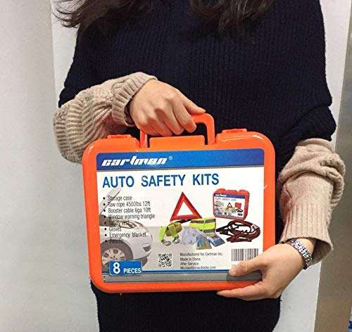 CARTMAN Roadside Assistance Auto Emergency Kit Set, Jump Cables 6Ga + Tow Belt 4500Lbs, in Carry Box 3