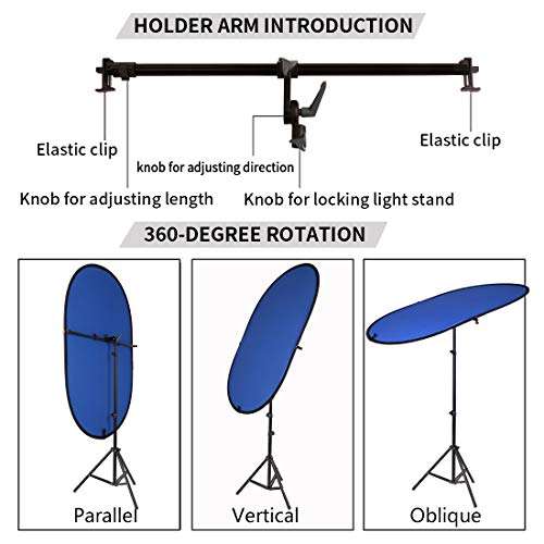 GSKAIWEN Reflector Holder Arm Stand Retractable 360 Degree Swivel Holder Arm Kit with 78.7Inches/6.5 Feet Light Stand and Bag for Photo Studio Product and Portrait Photography 3