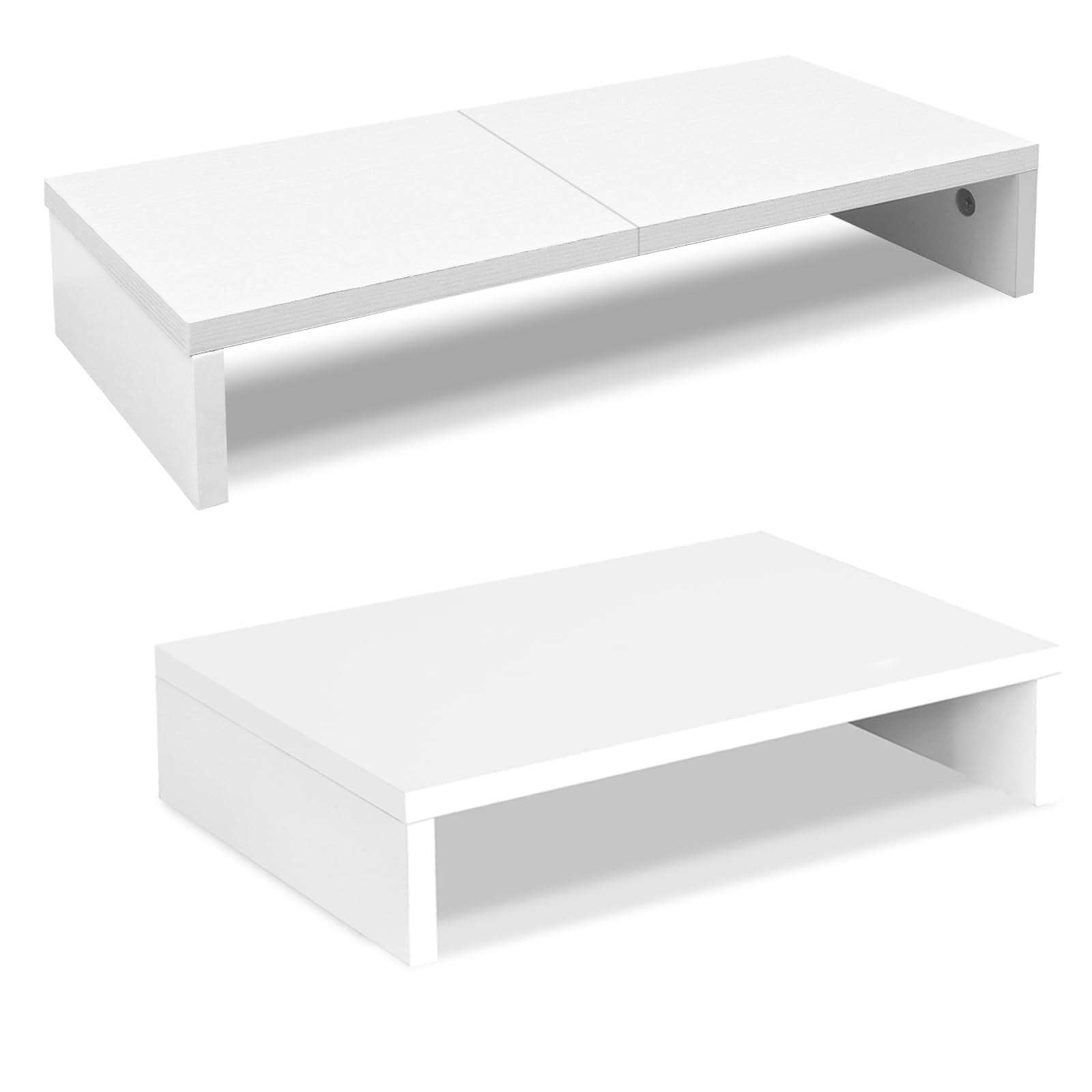 TEAMIX 20 inch + 14.2 inch White Monitor Stand Riser, Wood Monitor Stand for Desk TV/Screen/PC/Printer/Laptop Riser, Computer Stand with Keyboard Organizer, Desktop Shelf, Monitor Riser .