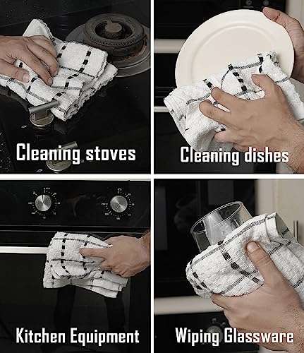 ZOYER Kitchen Towels (12 Pack) 15 x 25 Inch Cotton Terry Dish Towels, Tea Towels & Bar Towels 6 Pieces Black & 6 Pieces White Squares Design Dishcloth 5