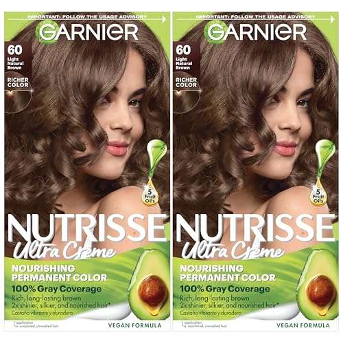 Garnier Hair Color Nutrisse Nourishing Creme, 60 Light Natural Brown (Acorn) Permanent Hair Dye, 2 Count (Packaging May Vary) 1