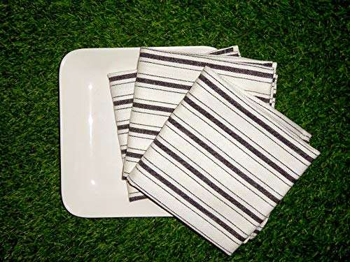100% Cotton Vintage Stripe Ticking, Tea Towels, Table Towels, Kitchen Dish Towels with Texture for Kitchen Decor Super Absorbent Towels, (Set of 6) D08-18"x28"- Color- Black White 4