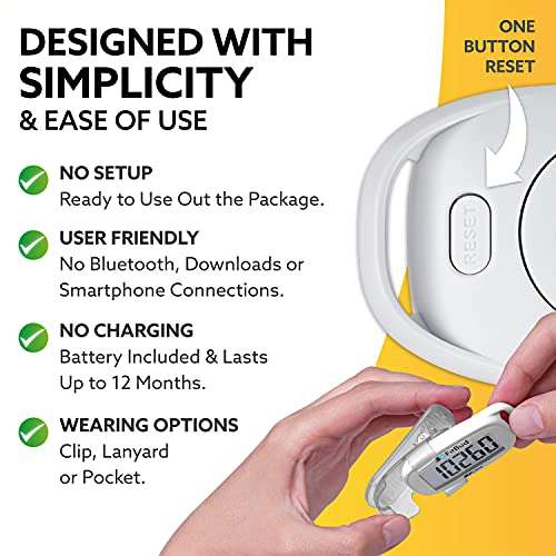 3DFitBud Simple Step Counter Walking 3D Pedometer from 3DActive with Clip & Lanyard - A420S - White 3