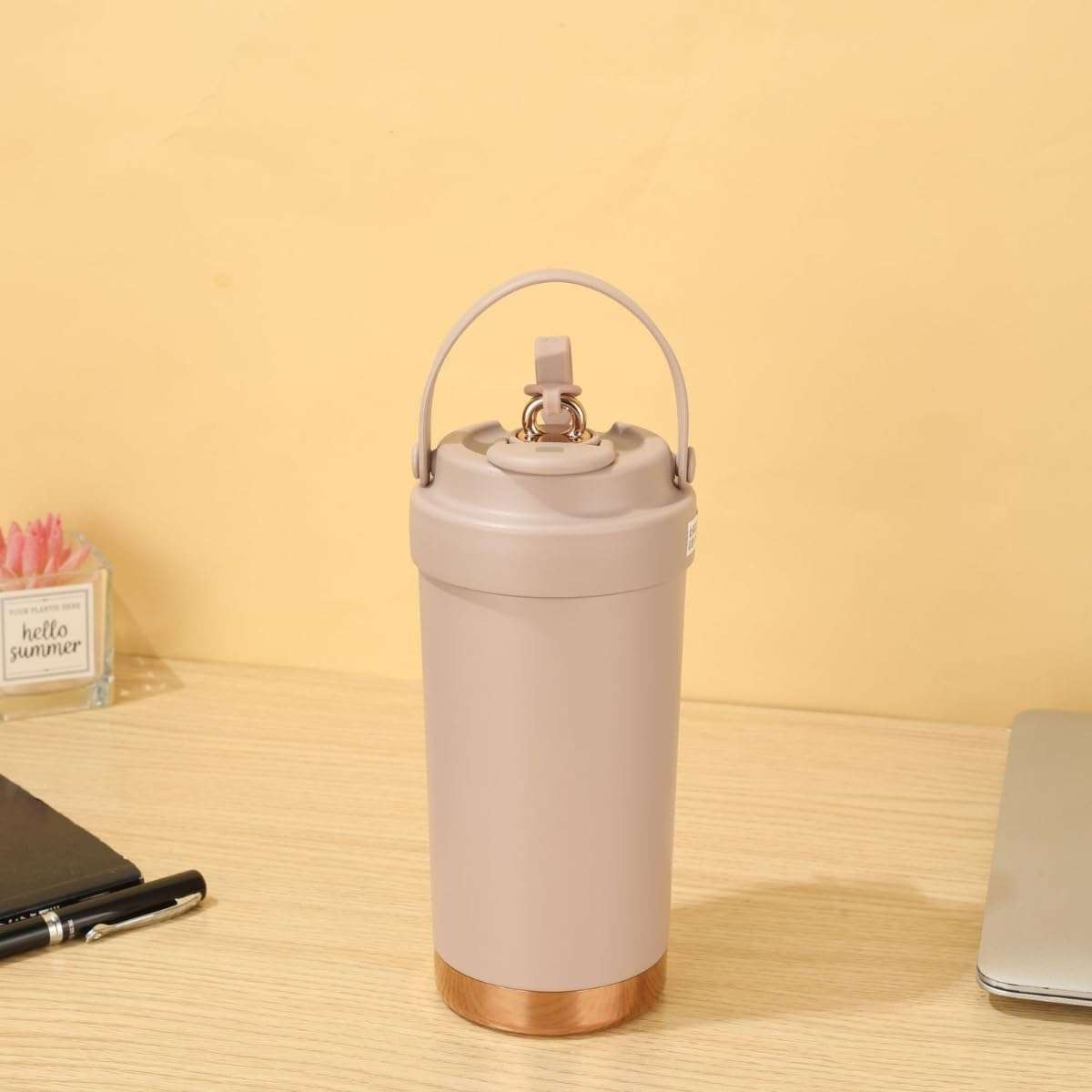 YELONA Vacuum Insulated 316 Stainless Steel Travel Mug/Flask/Thermos with Glass Straw, 8 Hours Hot/Cold Retention Coffee Tumbler (Almond Brown, 500ml) 3
