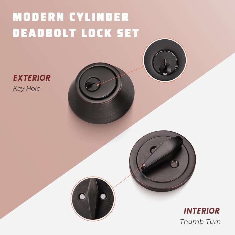 Door Deadbolt Single Cylinder Deadbolt in Oil Rubbed Bronze, Thumb Turn Button Inside and Key Outside Deadbolt Key Lock 2