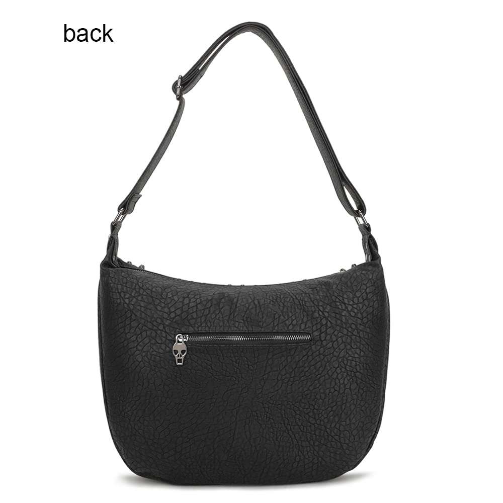 Vintage Handbags for Women Leather Hobo Bags Skull Rivet Purse Shoulder Bag Satchel Messenger Bag Crossbody Bag-Black 6