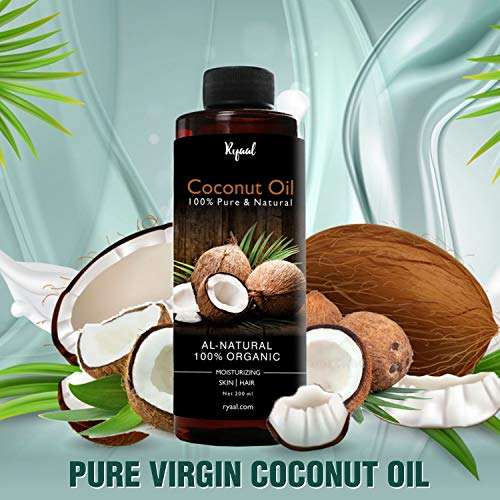 Organic Extra Virgin Coconut Oil by Ryaal, Cold-Pressed, Kosher, Cruelty-Free, Hair Color Corrector, Unrefined- Skin Moisturizer, Hair Treatment & Baking. (200ML) 2