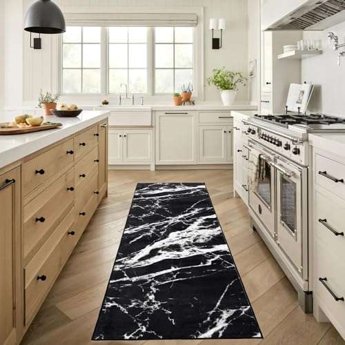 Asrug 2x8 Washable Kitchen Runner Rug, Runners for Hallways, Bathroom Runner Rugs, Modern Area Rug, Soft Low-Pile Floor Non Slip Carpet, Entryway Rugs Indoor, Mable Design Laundry Room Rug, Black 1