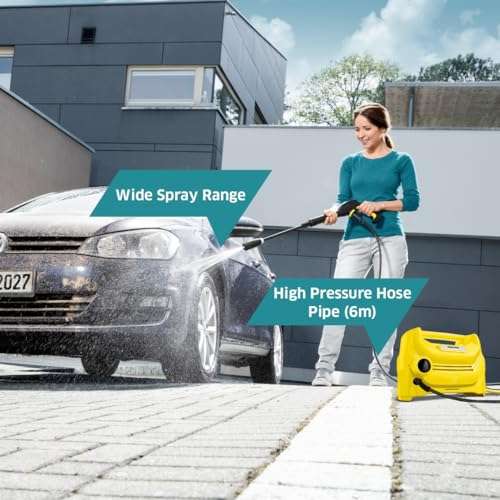KARCHER High Pressure Washer K 1 Horizontal, Car Washer, 1200 Watts Motor, max. 100 Bars, max. 300 l/h Flow Rate, Portable, Car, Bike & Home Cleaning (Yellow) 5