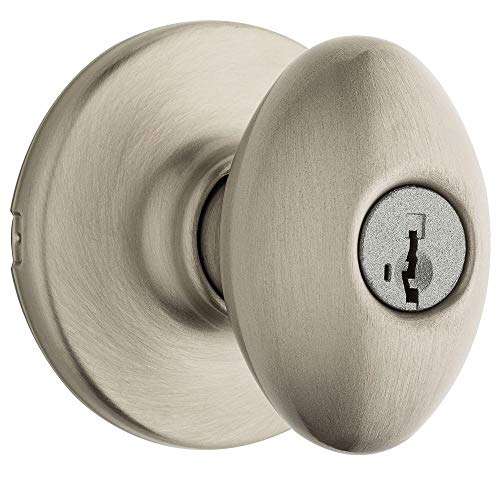 Kwikset Aliso Entry Door Knob with Lock and Key, Secure Keyed Handle Exterior Doorknob, Front Entrance and Bedroom, Satin Nickel, Pick Resistant SmartKey Rekey Security 1