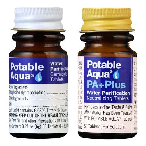 Potable Aqua Water Purification Tablets with PA Plus, Portable and Effective Solution for Camping, Hiking, Emergencies, Natural Disasters and International Travel, Two 50ct Bottles 1