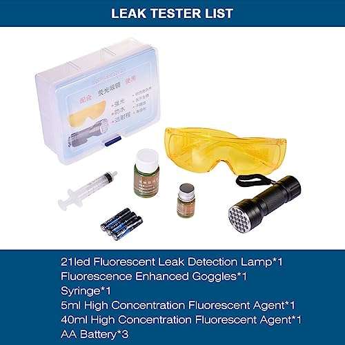 GLANSI Oil Leak Detection Kit, AC Leak Detector Kit, UV Dye Leak Detector Tool, Engine Oil Leak Detecting Tools for Automobiles, Households, Cold Storage, Refrigerator and Central Air Conditioner 2